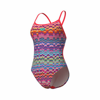 Arena W Ondulation Swimsuit Lace Back violet-bright coral 42