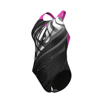 Arena W Flow Swimsuit V Back LB black multi-shocking pink 42