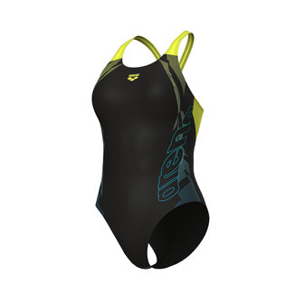 Arena W Gleam Swimsuit V Back One Piece black- soft green 44